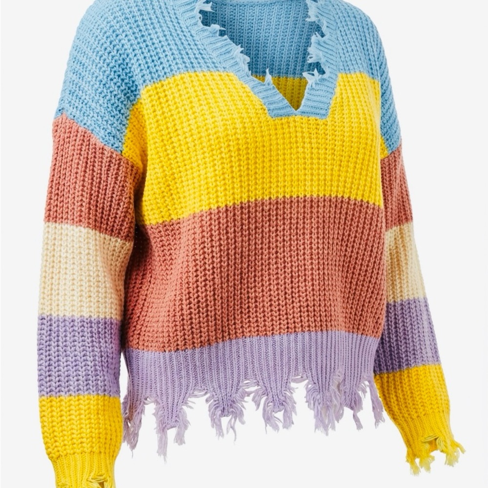 Vibrant V-Neck Striped Sweater